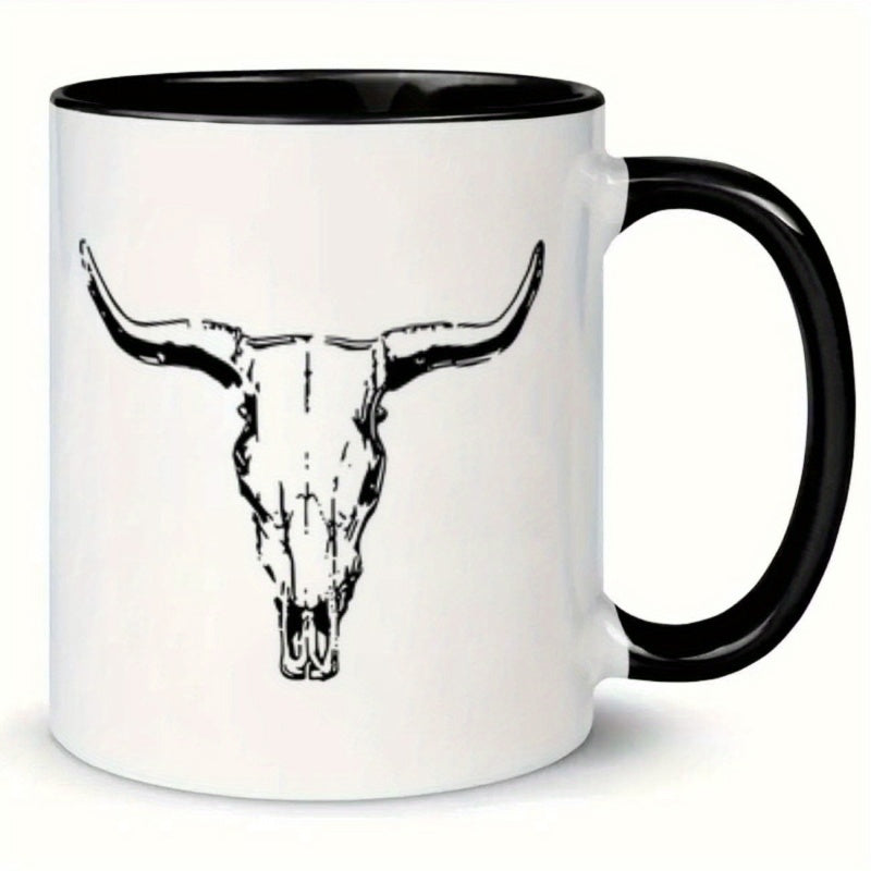 Tailorly Black Accent 11 oz Mug - western cowboy bull skull with horns