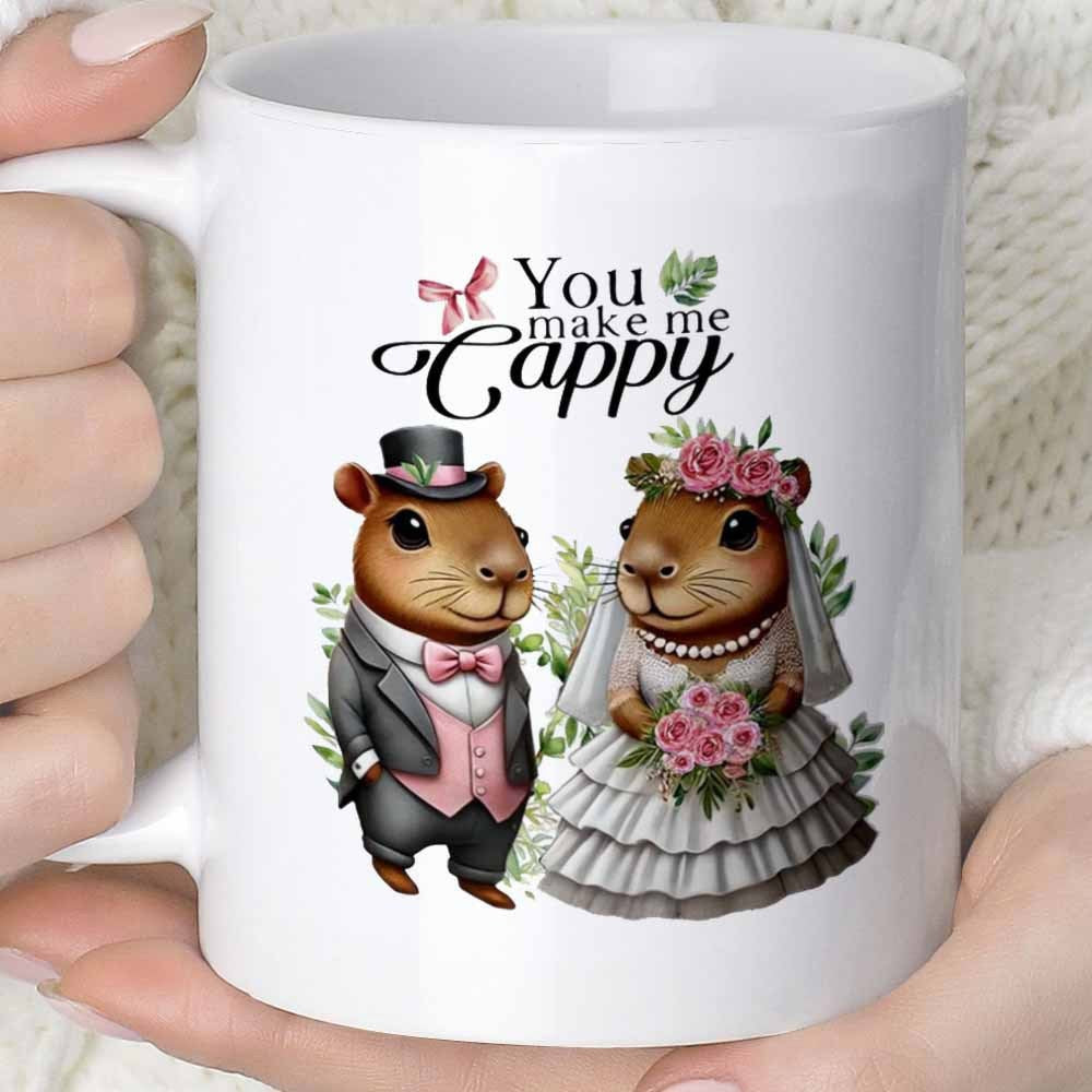 Tailorly White Ceramic 11 oz Mug - unique wedding capybara illustration