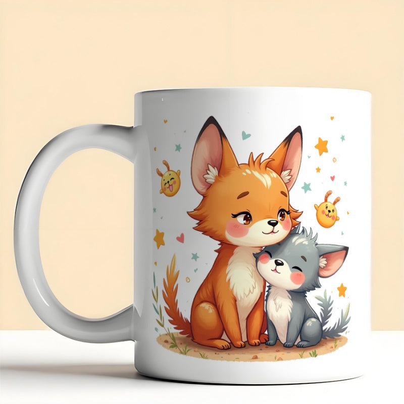 Tailorly White Ceramic 11 oz Mug - adorable fox design