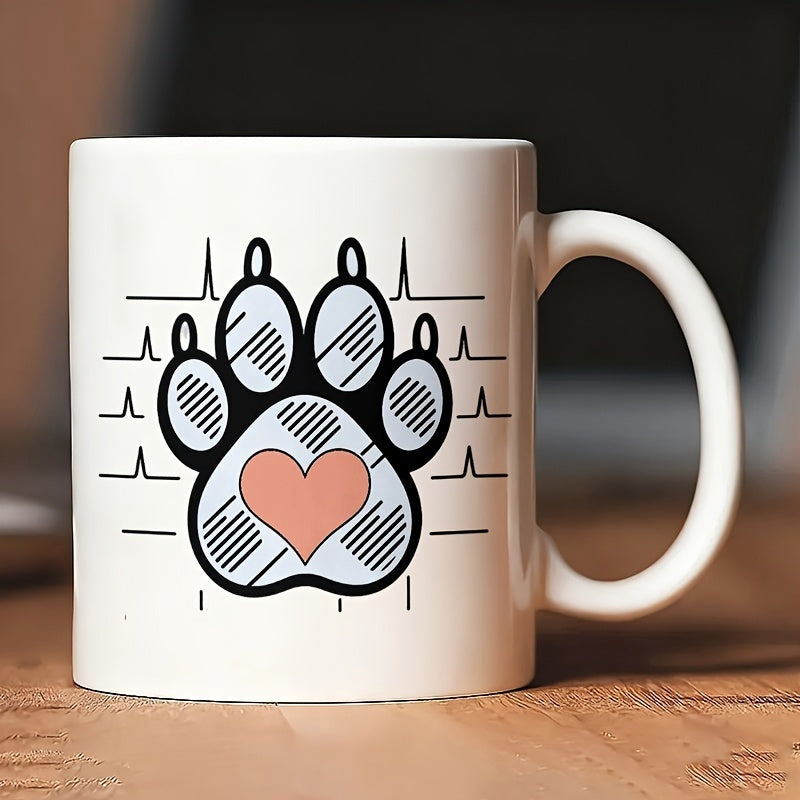 Tailorly White Ceramic 11 oz Mug - paw heart pattern