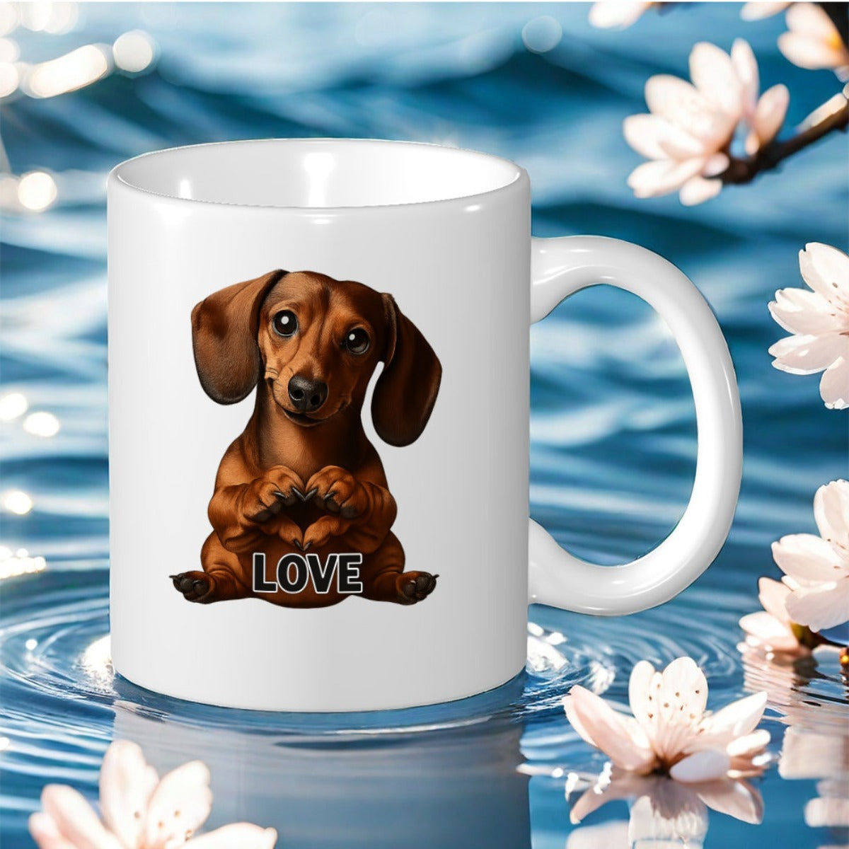 Tailorly White Ceramic 11 oz Mug - cute cartoon dachshund
