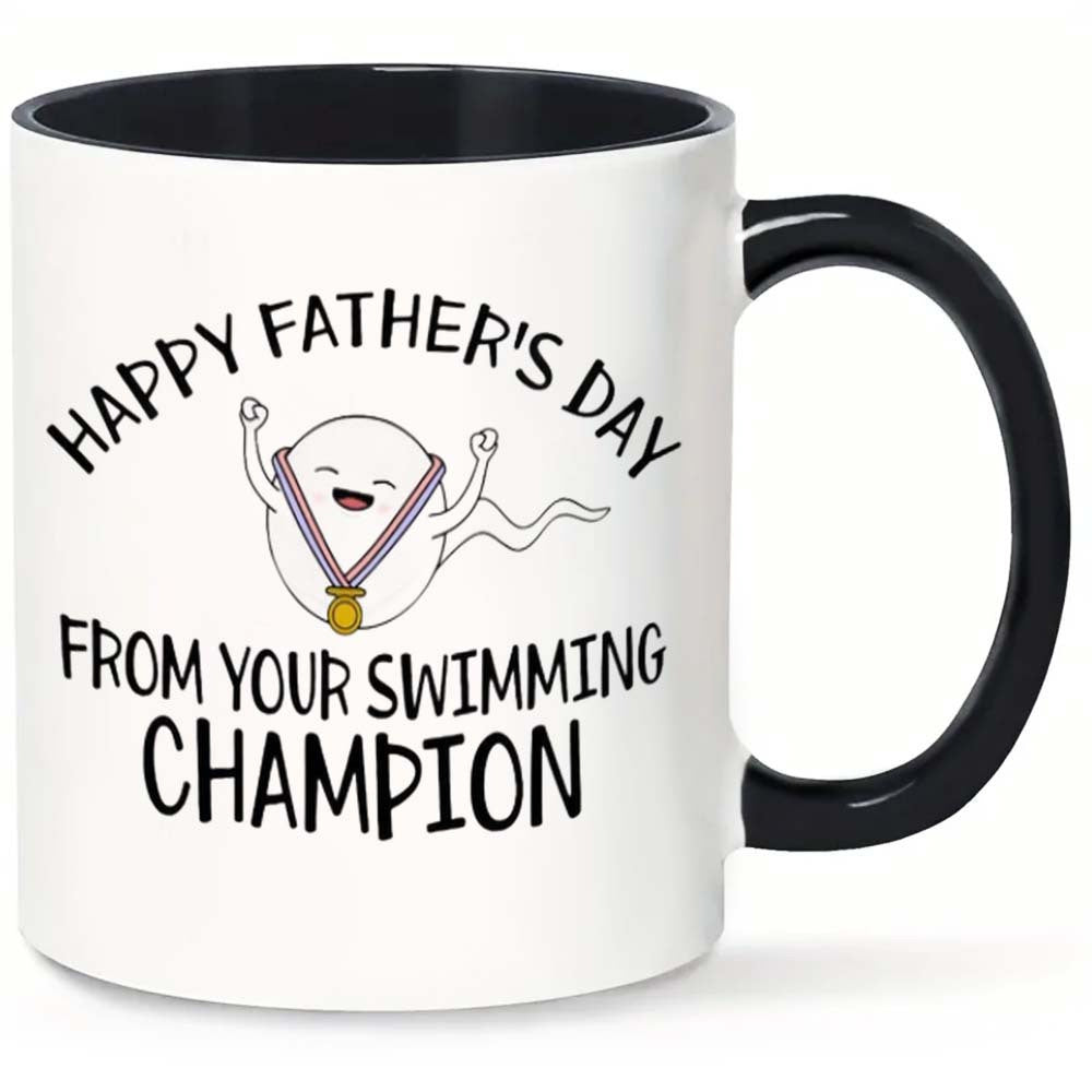 Tailorly Black Accent 11 oz Mug - humorous cartoon with happy father and swimming elements