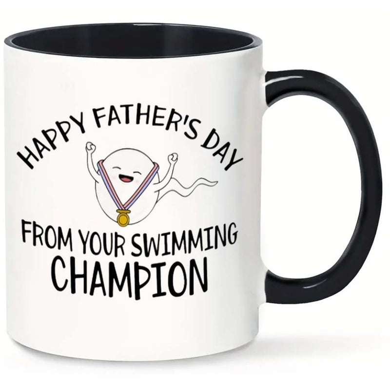 Tailorly Black Accent 11 oz Mug - humorous cartoon with happy father and swimming elements