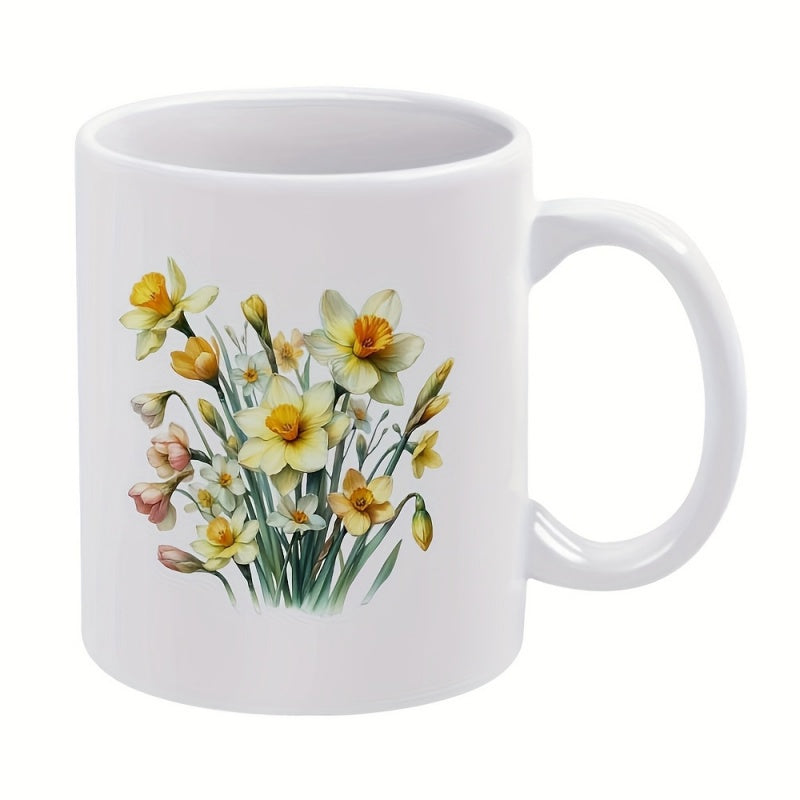 Tailorly White Ceramic 11 oz Mug - yellow flower bouquet