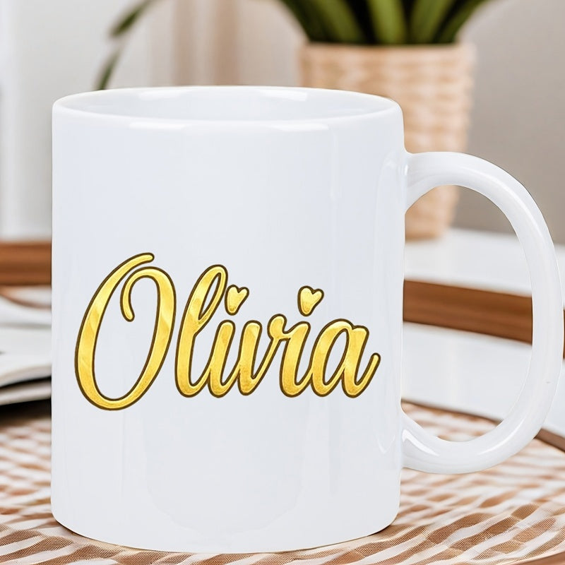 Tailorly White Ceramic 11 oz Mug - humorous script in golden lettering