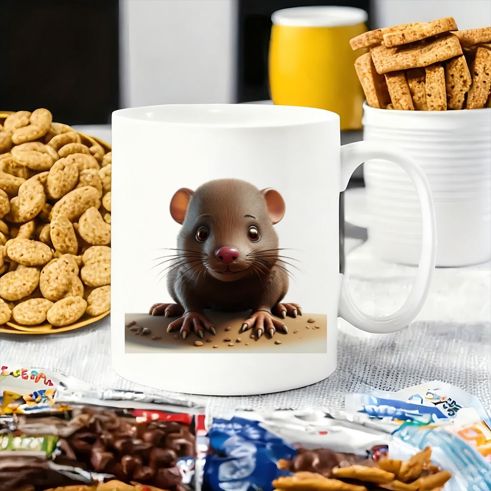Tailorly White Ceramic 11 oz Mug - a single cute mouse themed illustration