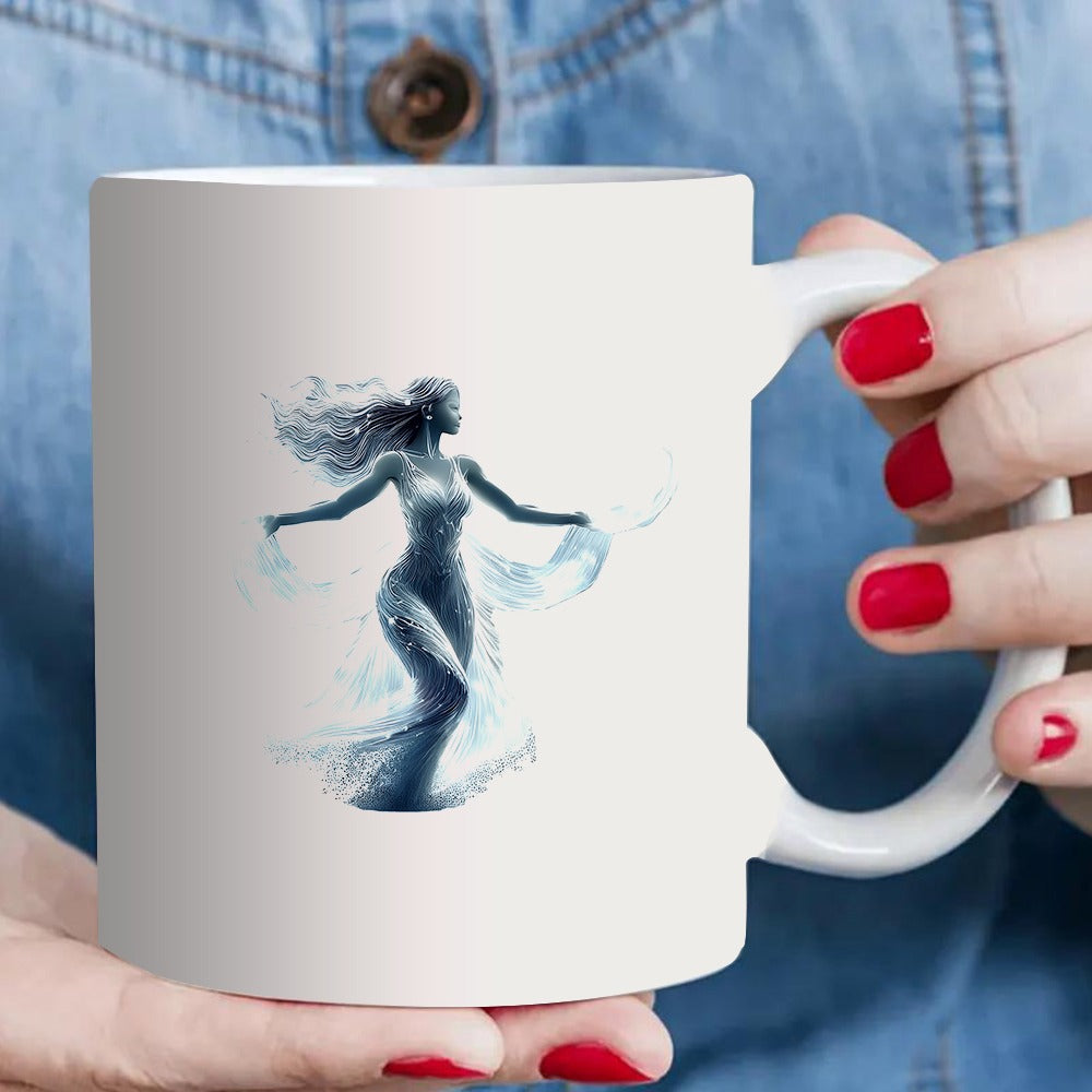 Tailorly White Ceramic 11 oz Mug - elegant woman in flowing dress