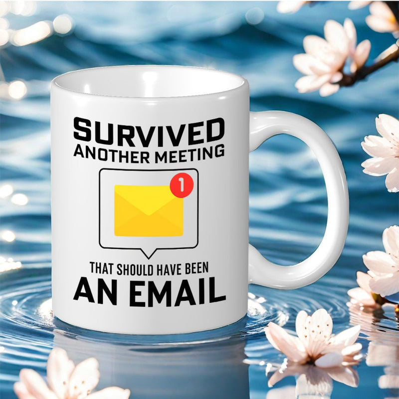 Tailorly White Ceramic 11 oz Mug - text: "1pc with another meeting that communicated via email"