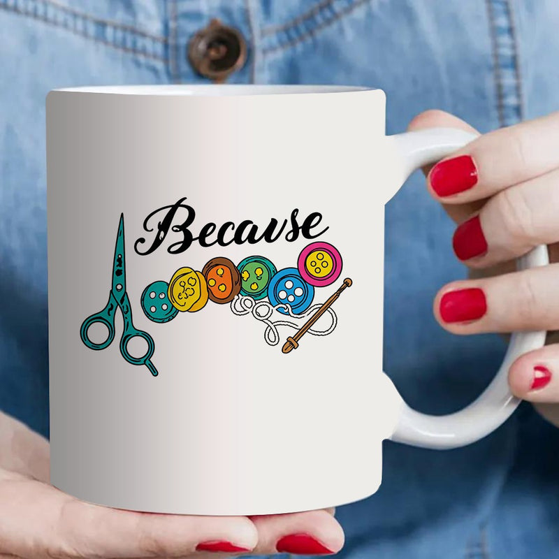 Tailorly White Ceramic 11 oz Mug - vibrant buttons and sewing tools