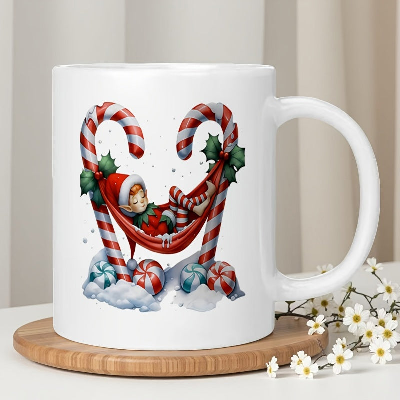 Tailorly White Ceramic 11 oz Mug - festive santa claus with heart shaped design
