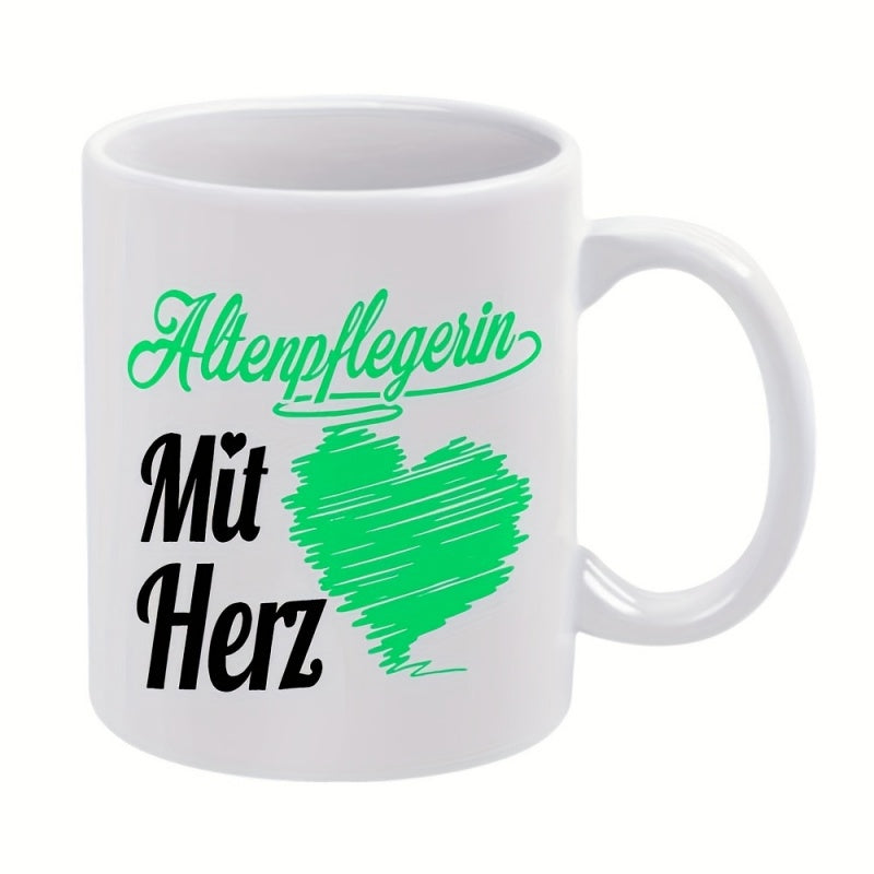 Tailorly White Ceramic 11 oz Mug - text green heart