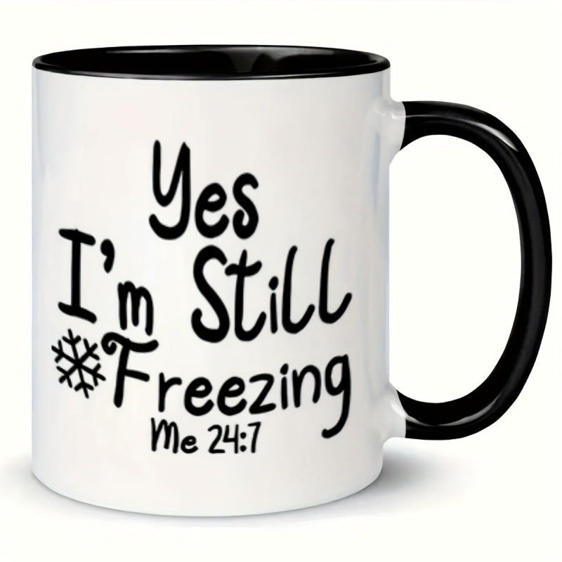 Tailorly Black Accent 11 oz Mug - text snowflake freezing funny