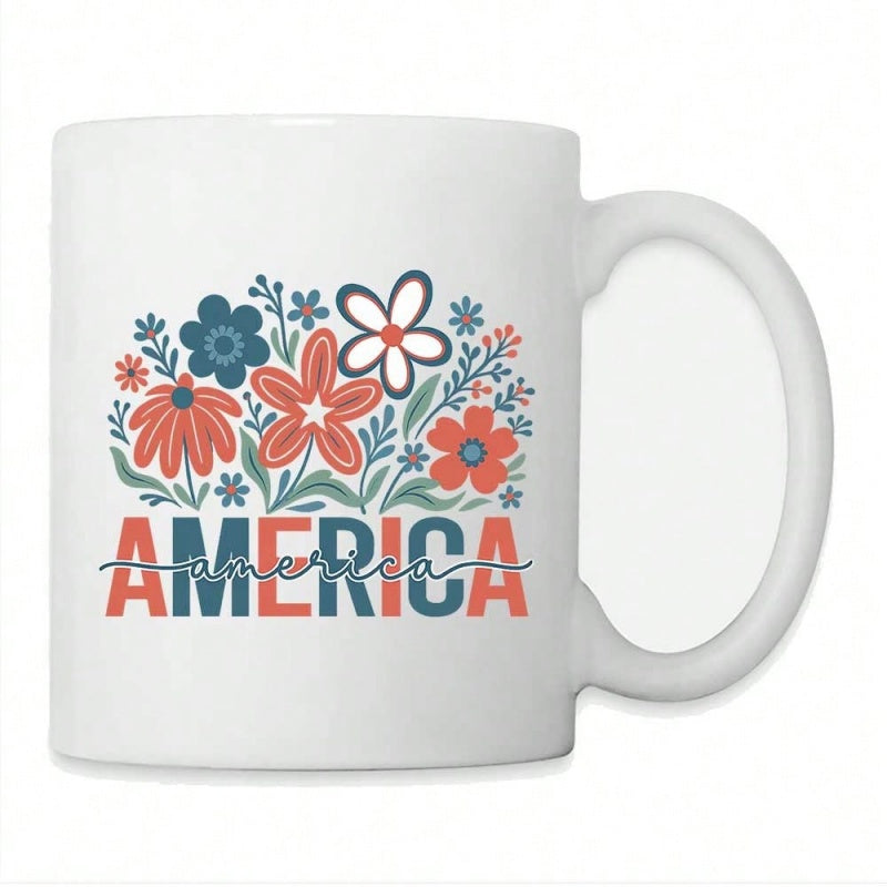 Tailorly White Ceramic 11 oz Mug - america text in bright