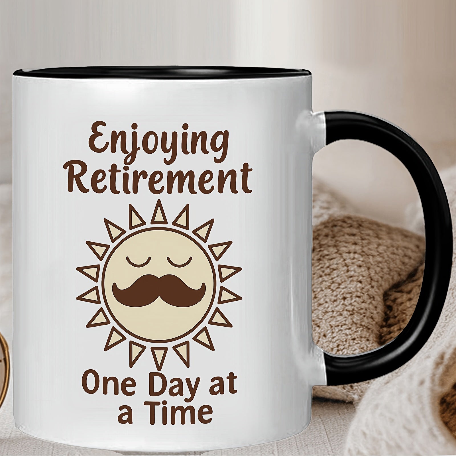 Tailorly Black Accent 11 oz Mug - beige brown sun mustache design
