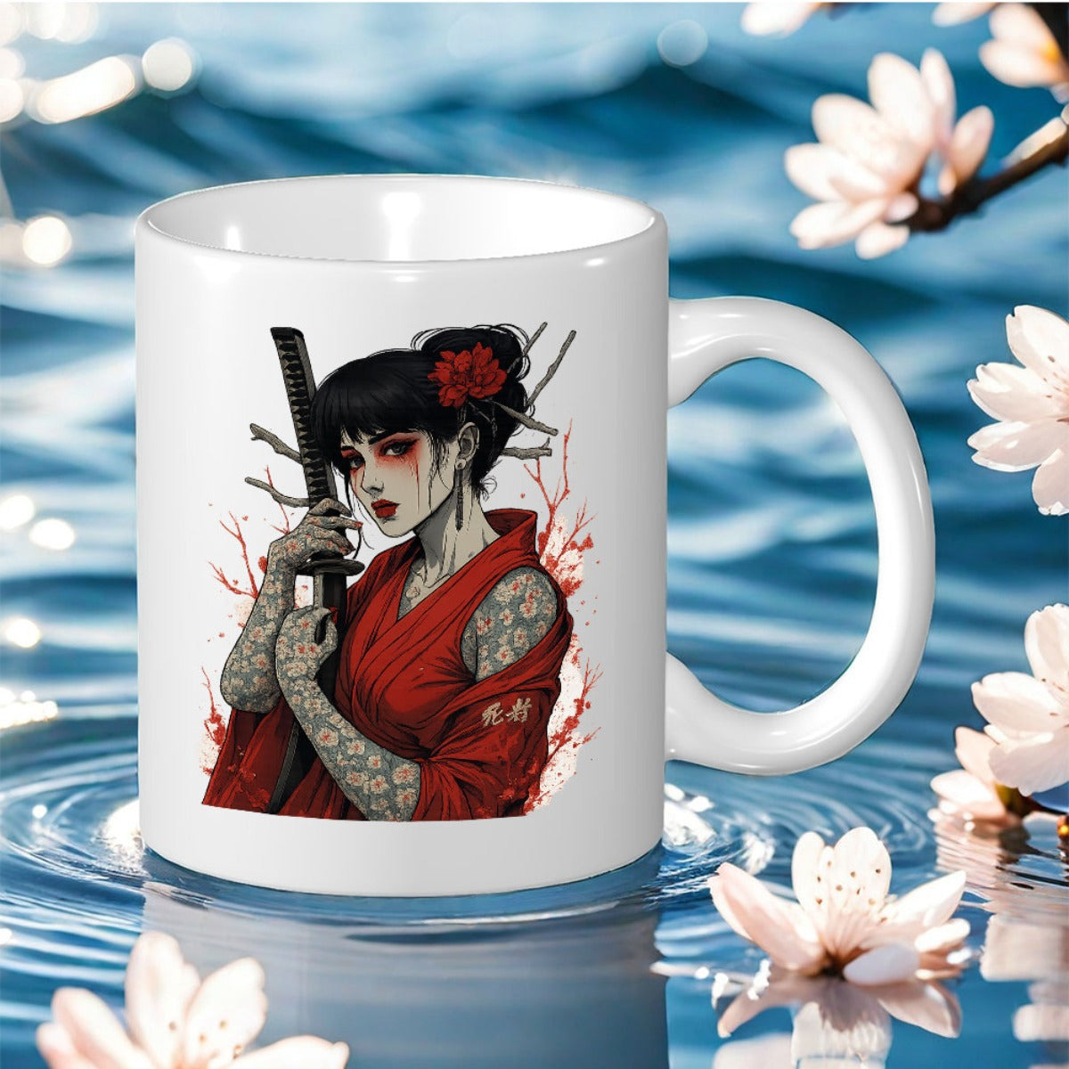 Tailorly White Ceramic 11 oz Mug - japanese geisha art