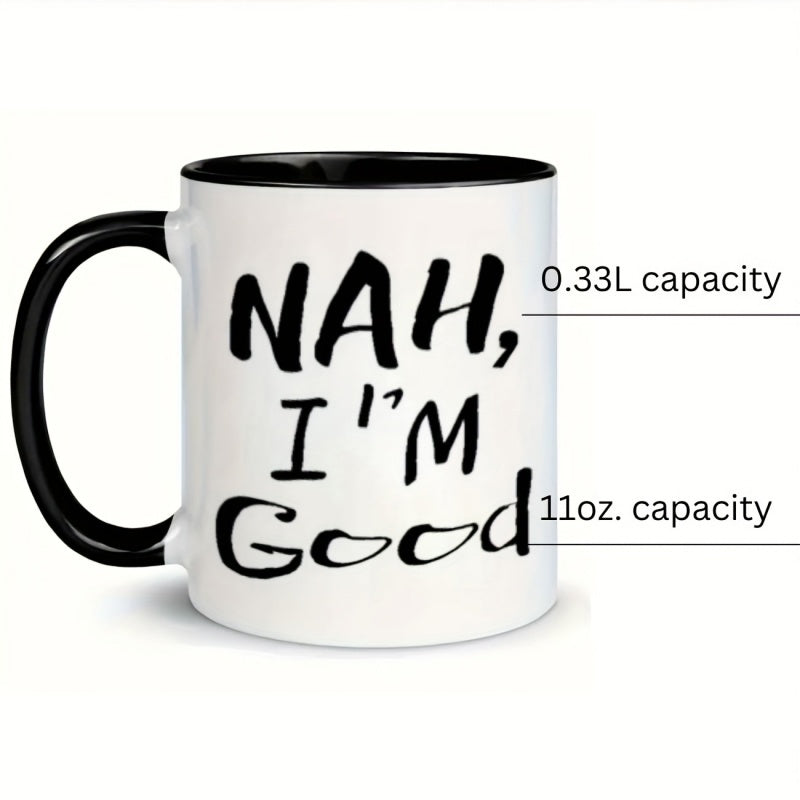 Tailorly Black Accent 11 oz Mug - text "im good"