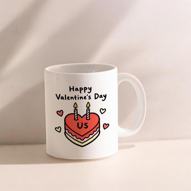 Tailorly White Ceramic 11 oz Mug - heart cake and candles