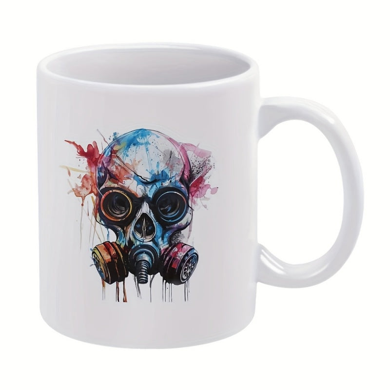 Tailorly White Ceramic 11 oz Mug - a humorous skull gas mask