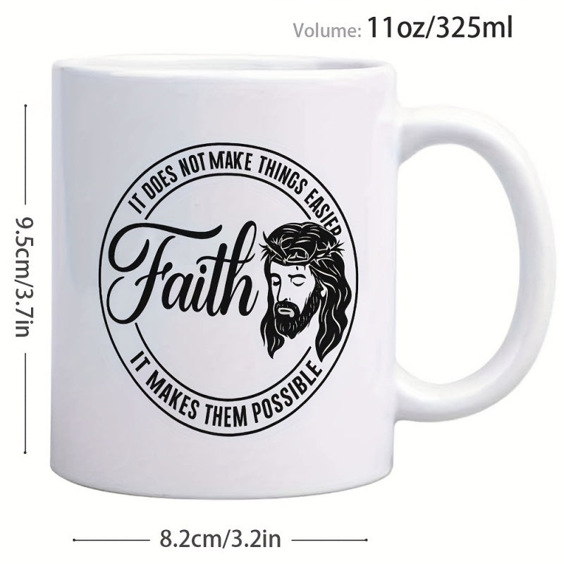 Tailorly White Ceramic 11 oz Mug - religious faith quote silhouette