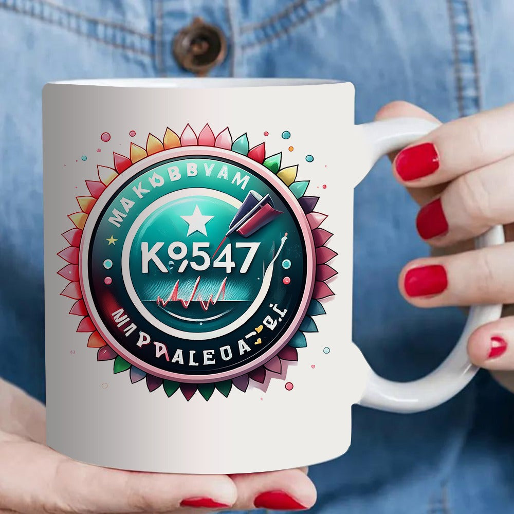 Tailorly White Ceramic 11 oz Mug - colorful unique pattern and k9547 number print