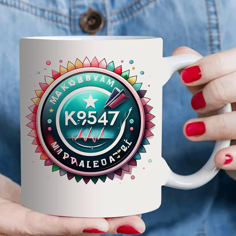 Tailorly White Ceramic 11 oz Mug - colorful unique pattern and k9547 number print