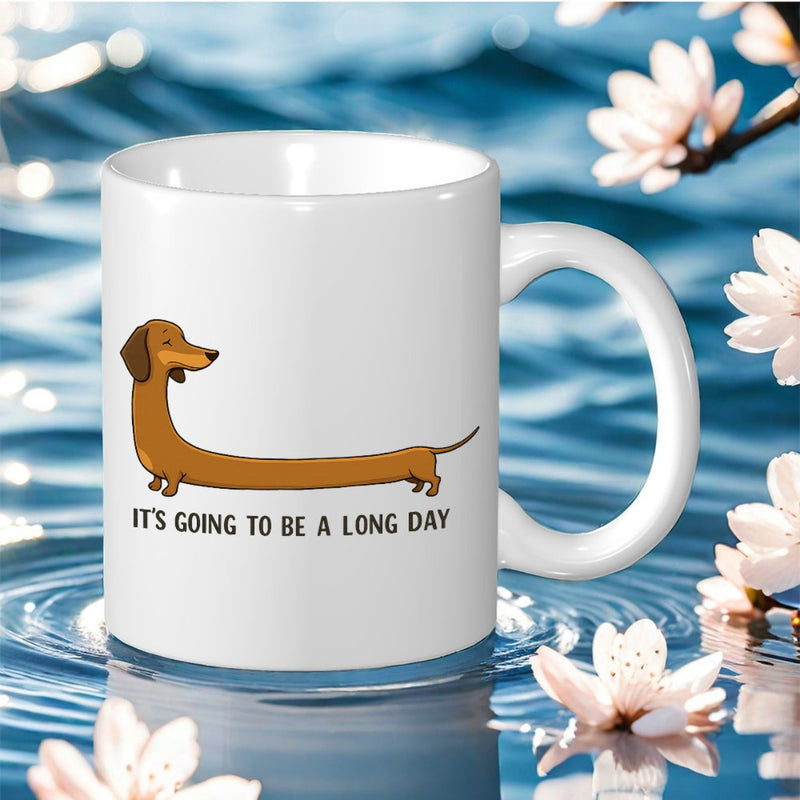 Tailorly White Ceramic 11 oz Mug - dachshund print