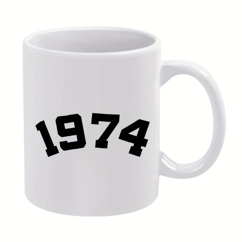 Tailorly White Ceramic 11 oz Mug - 1974 black curved
