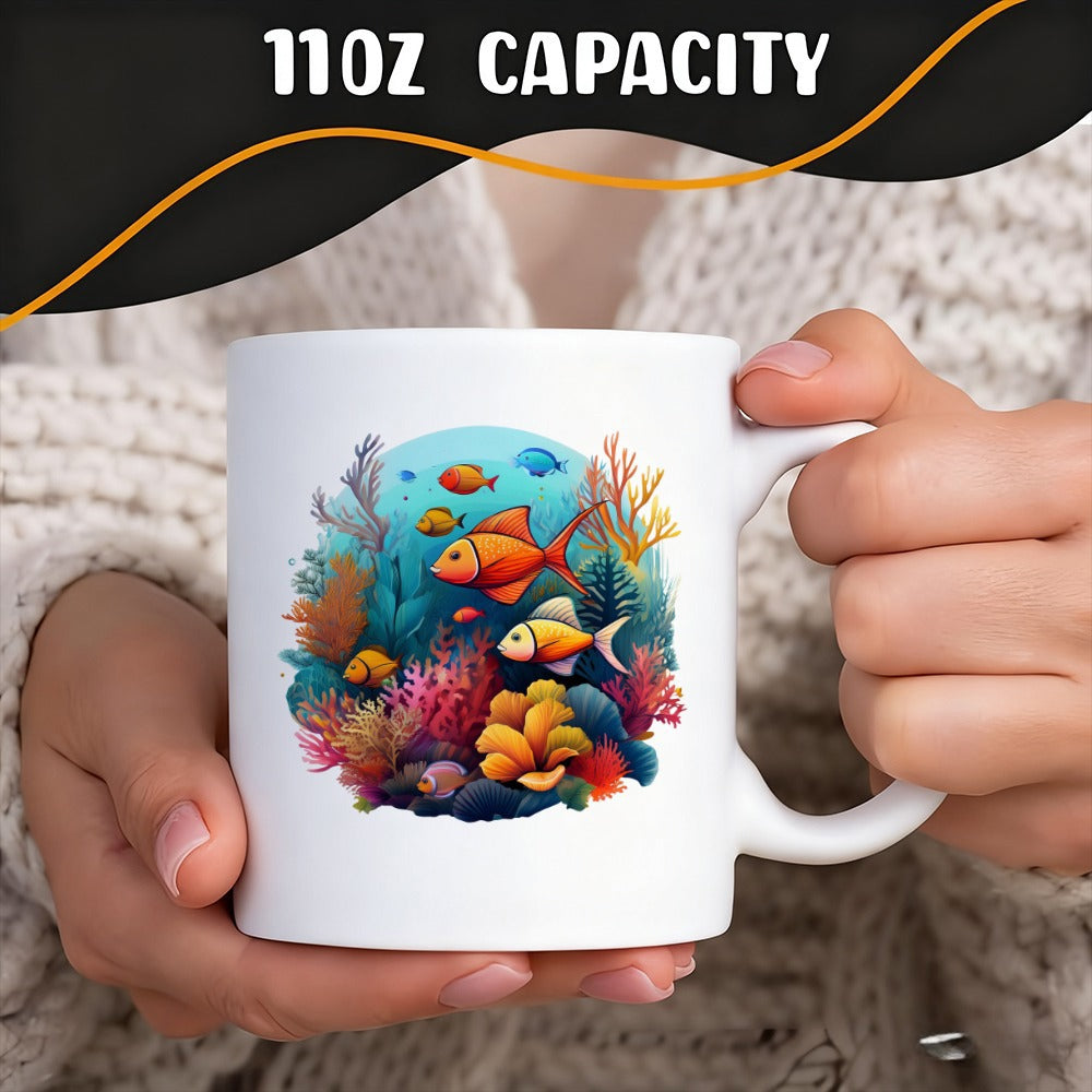 Tailorly White Ceramic 11 oz Mug - colorful underwater scene with vibrant fish