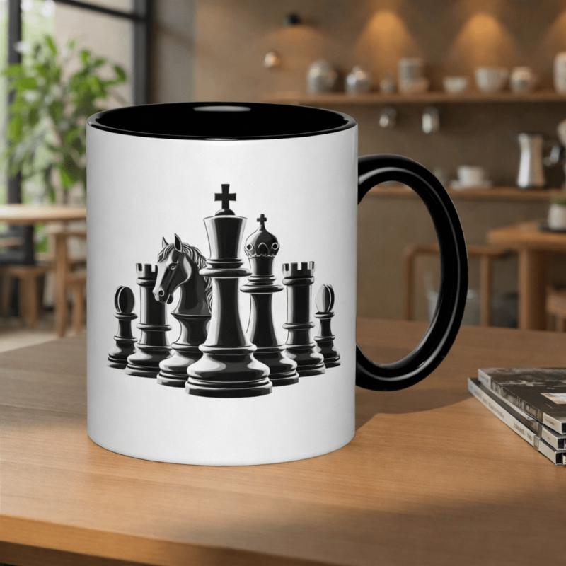 Tailorly Black Accent 11 oz Mug - chess pieces including queen knight rook