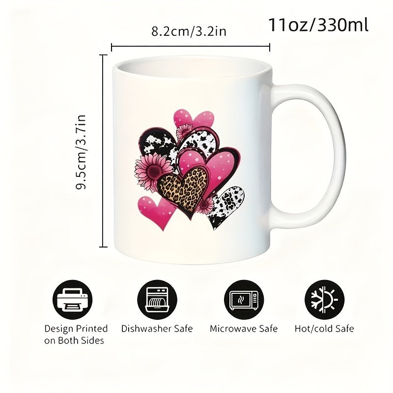 Tailorly White Ceramic 11 oz Mug - floral leopard print daisy hearts
