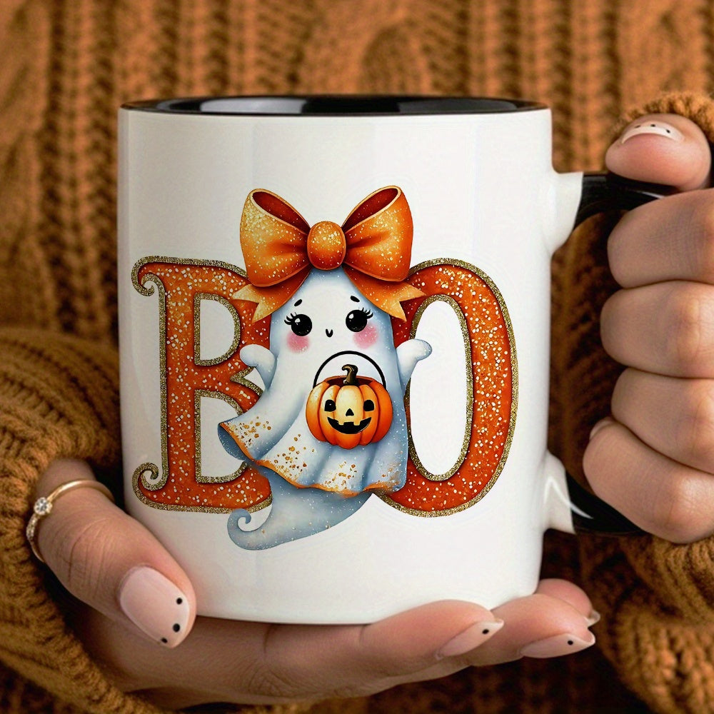 Tailorly Black Accent 11 oz Mug - halloween pattern with pumpkin