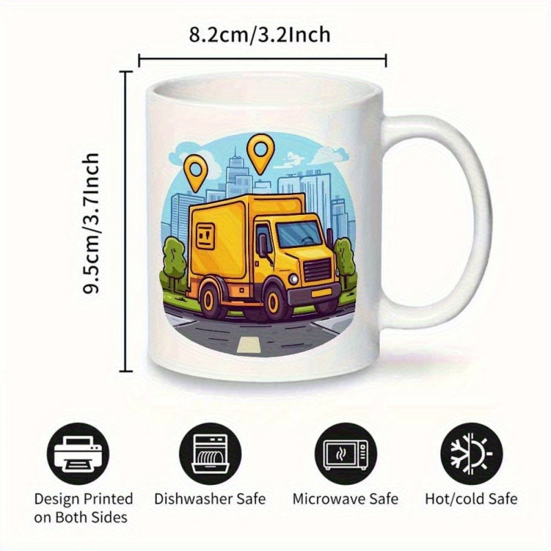 Tailorly White Ceramic 11 oz Mug - truck cityscape