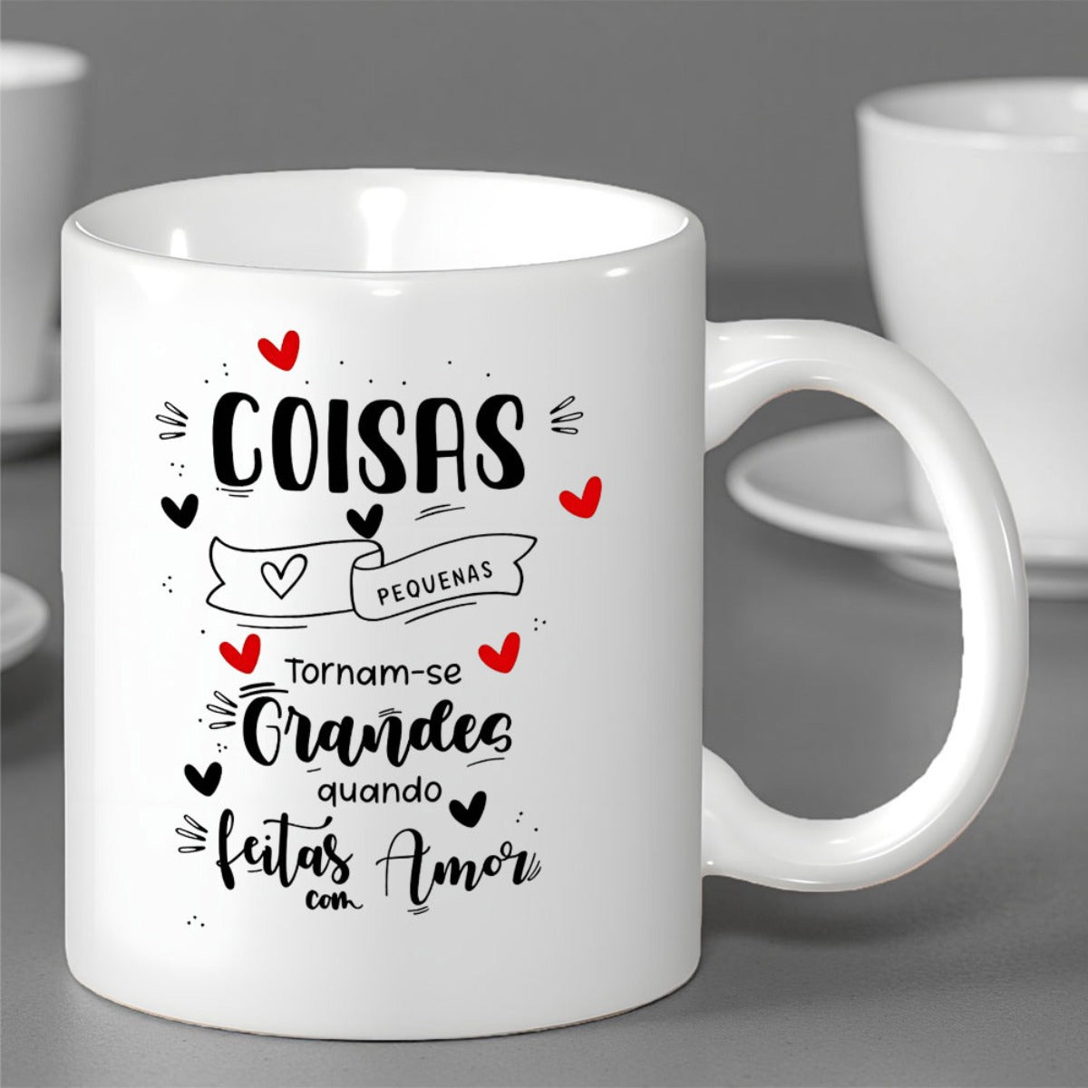 Tailorly White Ceramic 11 oz Mug - portuguese words heart pattern