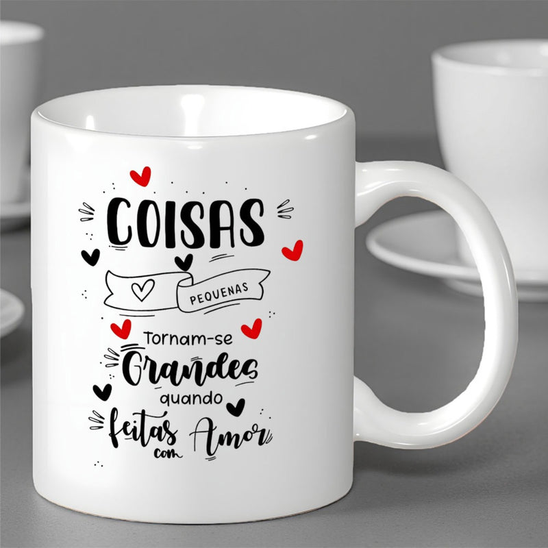 Tailorly White Ceramic 11 oz Mug - portuguese words heart pattern