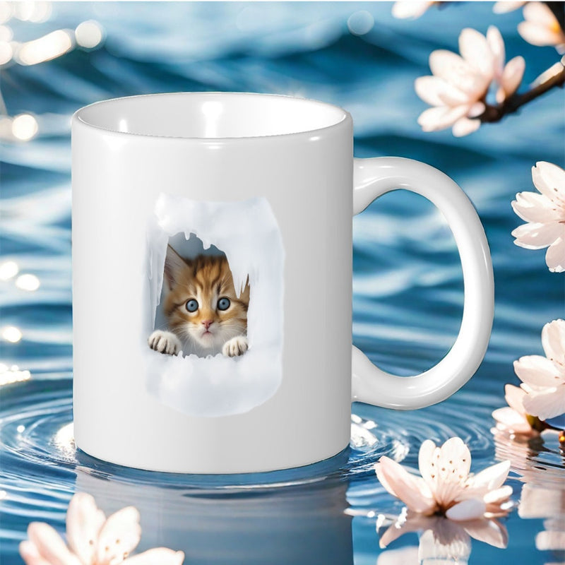 Tailorly White Ceramic 11 oz Mug - cute cat 14 print