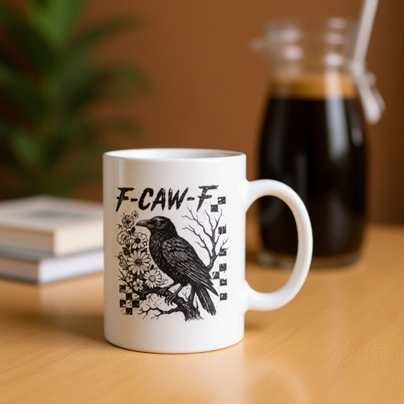 Tailorly White Ceramic 11 oz Mug - humorous crow meme