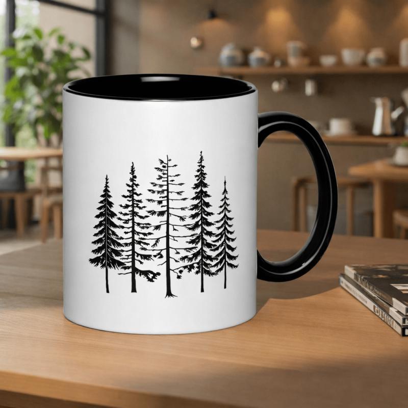Tailorly Black Accent 11 oz Mug - black and forest silhouette