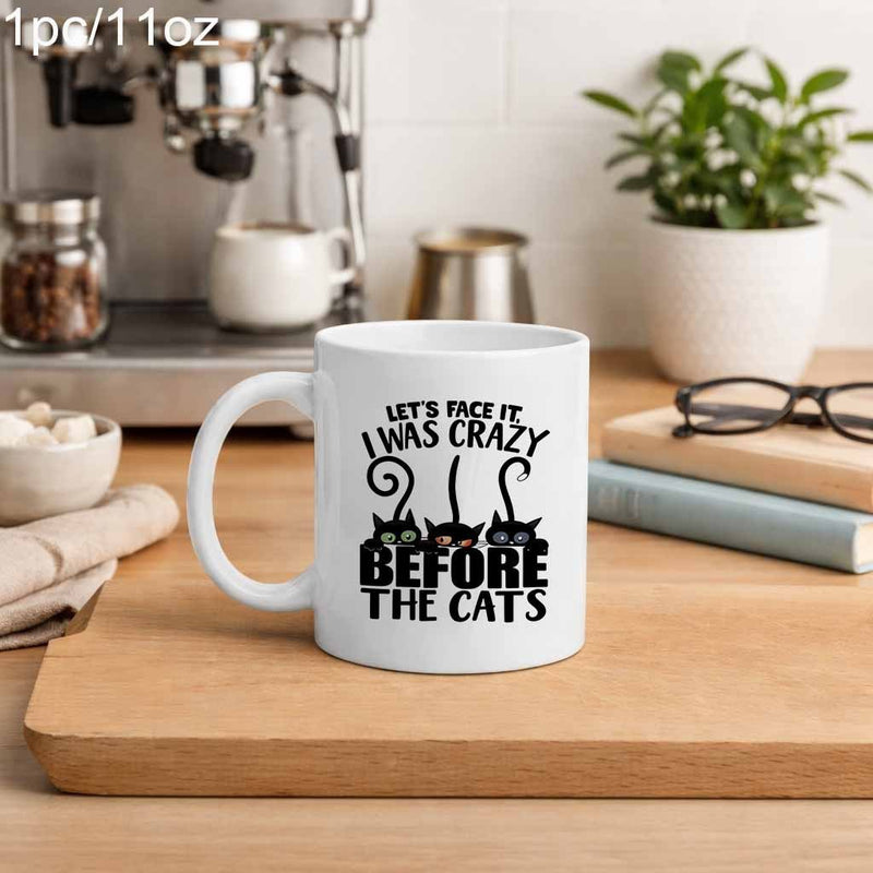 Tailorly White Ceramic 11 oz Mug - black cats peeking