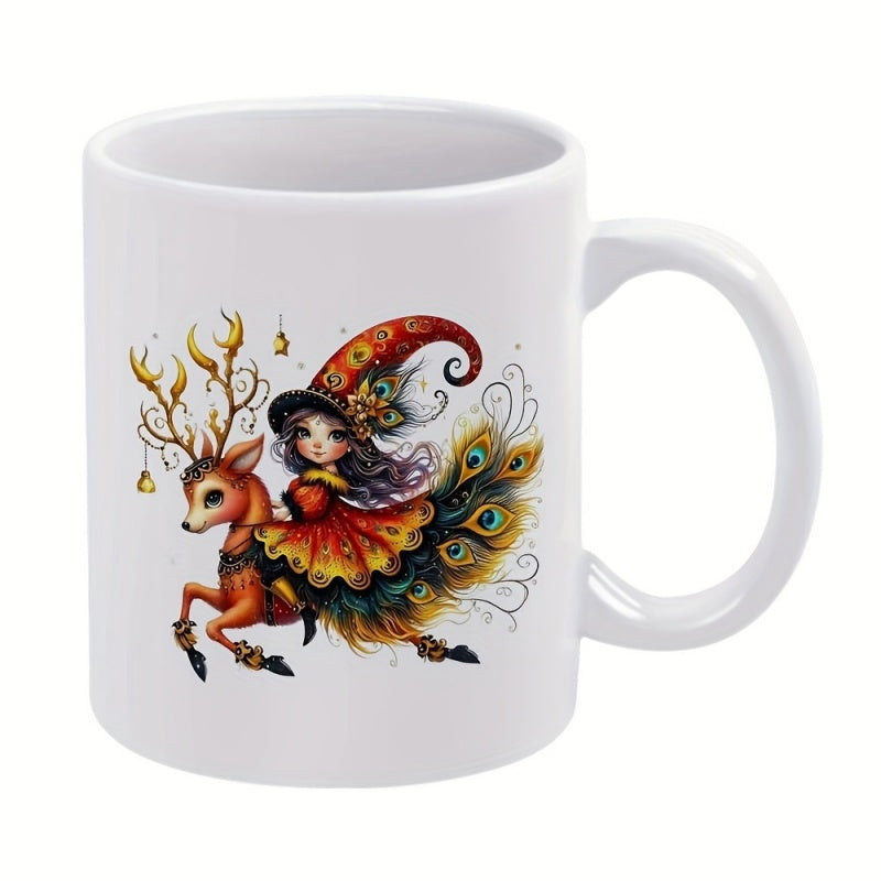 Tailorly White Ceramic 11 oz Mug - deer feathers