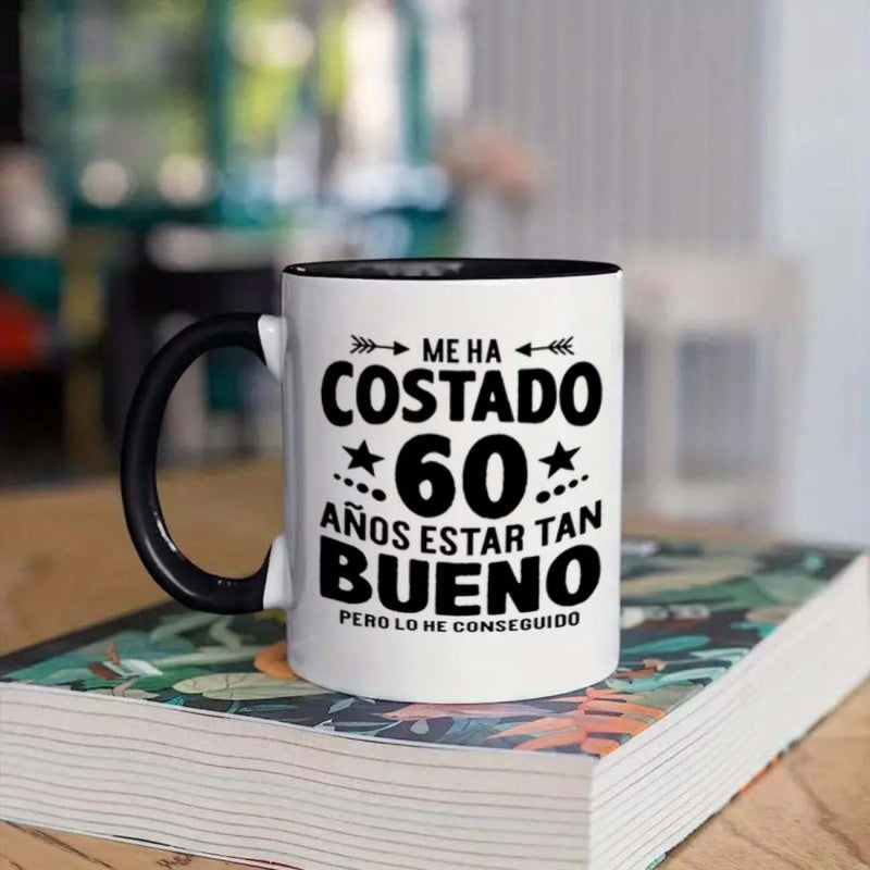 Tailorly Black Accent 11 oz Mug - funny spanish birthday saying "ha costado 60 años tan bueno"