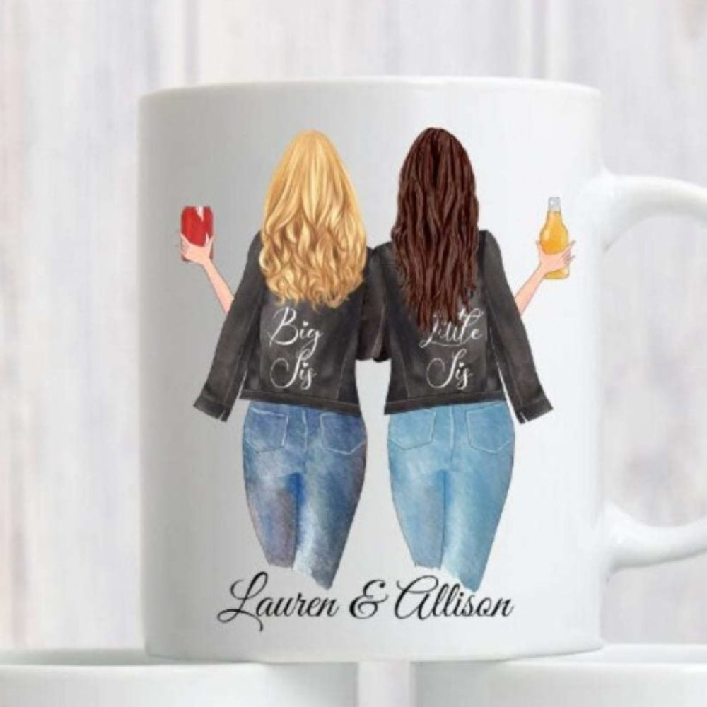 Tailorly White Ceramic 11 oz Mug - little sis design with faces