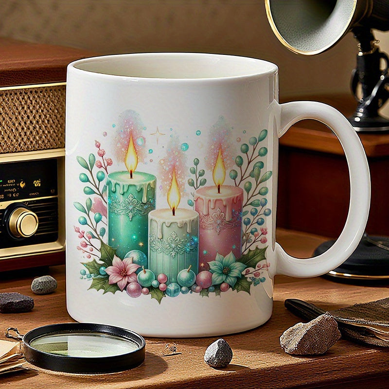 Tailorly White Ceramic 11 oz Mug - green pink flower
