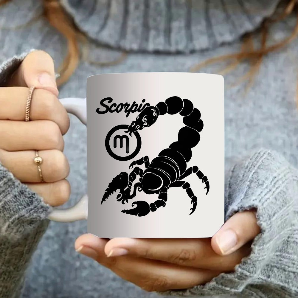 Tailorly White Ceramic 11 oz Mug - black astrology motif