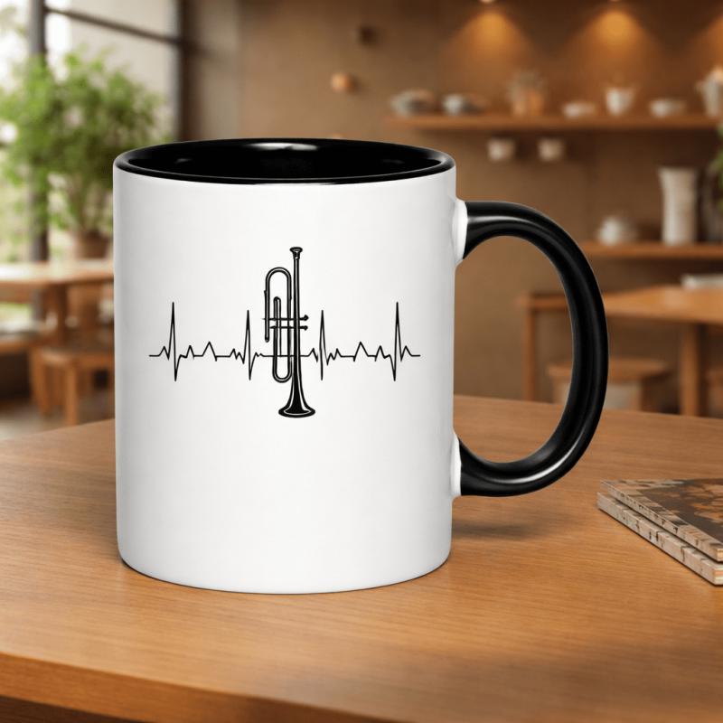 Tailorly Black Accent 11 oz Mug - trumpet heartbeat design