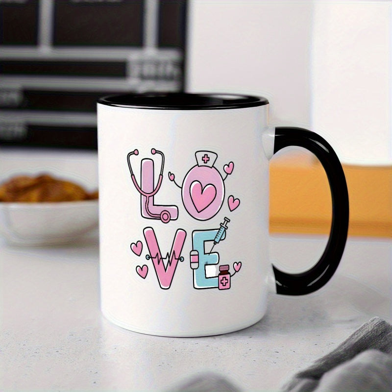 Tailorly Black Accent 11 oz Mug - symbols heart pills ekg
