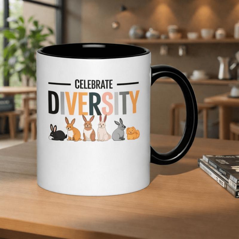 Tailorly Black Accent 11 oz Mug - cute bunnies