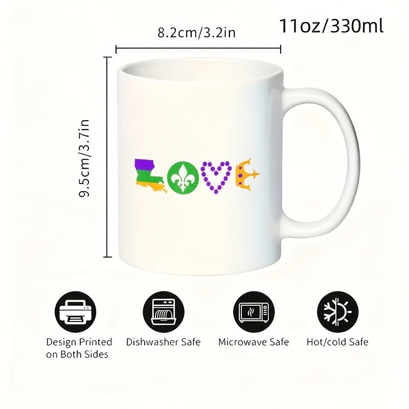 Tailorly White Ceramic 11 oz Mug - mardi gras bead state shape