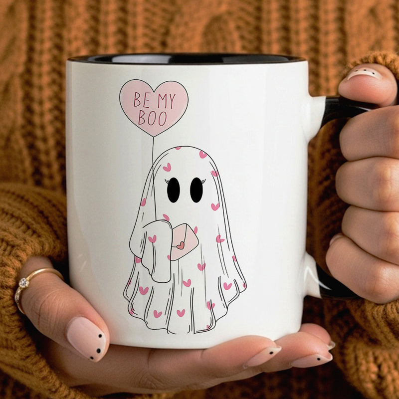 Tailorly Black Accent 11 oz Mug - halloween pattern with heart