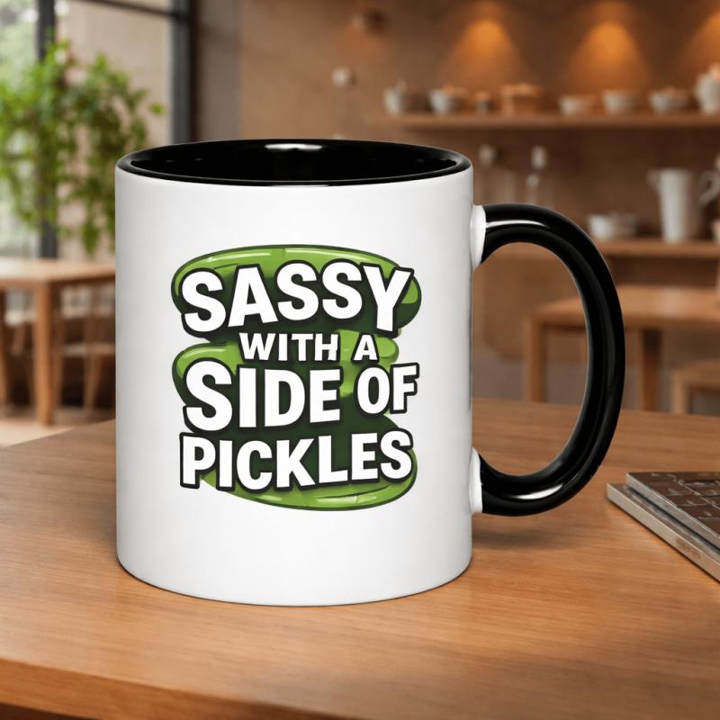 Tailorly Black Accent 11 oz Mug - a humorous gift for pickle enthusiasts this 11oz ceramic mug features a design and is perfect for it has a