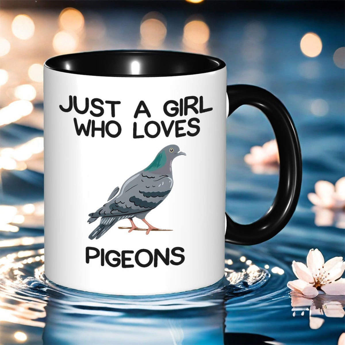 Tailorly Black Accent 11 oz Mug - pigeons print